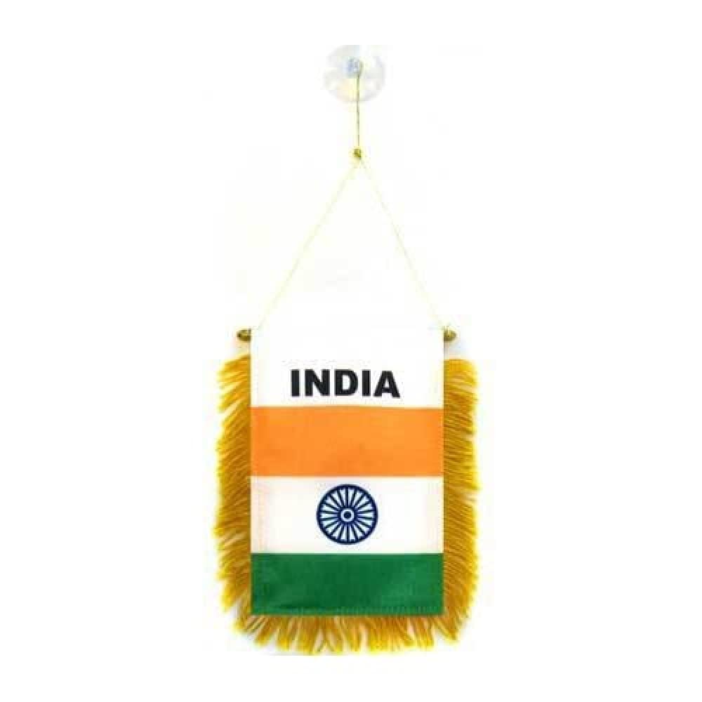 AZ FLAG - India Mini Banner - 6'' x 4'' - 100% Polyester Indian Small Pennant for Car - Double-sided Flag with Suction Cup Hanger