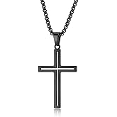 Aprila Cross Necklace for Men,Stainless Steel Silver/Gold/Black Crucifix Cubic Zirconia Pendant Necklace Jewelry，60cm Rolo Chain