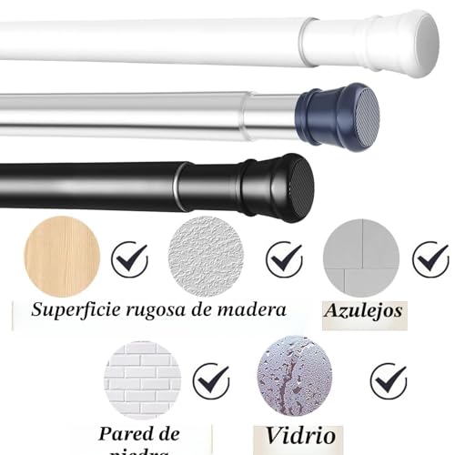 Tension Rod for Drill-Free Curtains Extendable Curtain Rod Tension Rod for Windows Shower White 67-90Cm