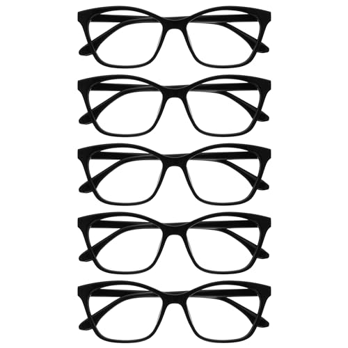 OPULIZE KAT Reading Glasses - 5-pack - Cat-Eye Frame - Black - Men & Women - Spring Hinges - RRRRR59-1 - +3.00