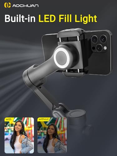 Estabilizador de cardán para smartphone, pantalla OLED con luz LED, cardán de 3 ejes, control de gestos, seguimiento facial, carga magnética, estabilizador de cardán para Android y iPhone AOCHUAN