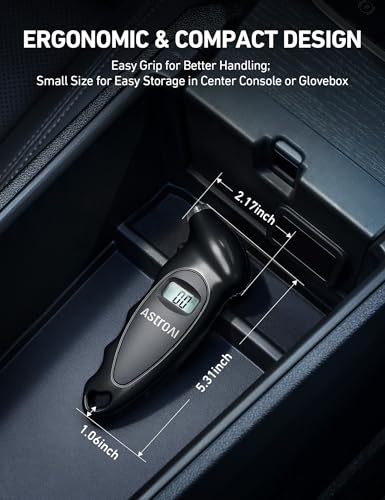 AstroAI Digital Tire Pressure Gauge 150 PSI, ANSI B40.7 Grade Certified (+/-1 PSI) Tire Pressure Monitor with AAA Batteries, Backlit LCD Displays, 4 Pressure Unit Settings for Car Trucks, Black,1P