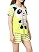 VENTELAN Women Pajama Set Cute Bear Short Sleeve Striped Shorts Sleepwear, Green, Large(USA Size:12-14)