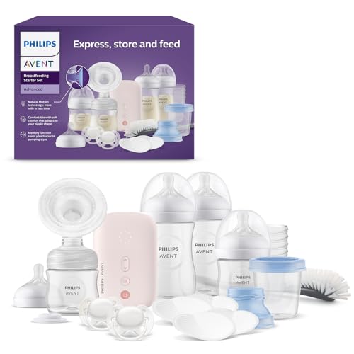 Philips AVENT Elektrische Natural Motion Milchpumpe - Set zum Abpumpen, Aufbewahren und Füttern inkl. Flaschen, Schnuller und Becher (Modell SCD340/31)