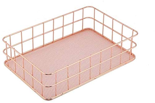 Wrought Iron Storage Basket, Rose Gold Metal Desk Tray, Storage Basket for Bathroom Shelf, Fruit Basket, Finishing Basket for Home and Office, Bedroom and School (Size : D), 9.6*6.5*2.6 inch