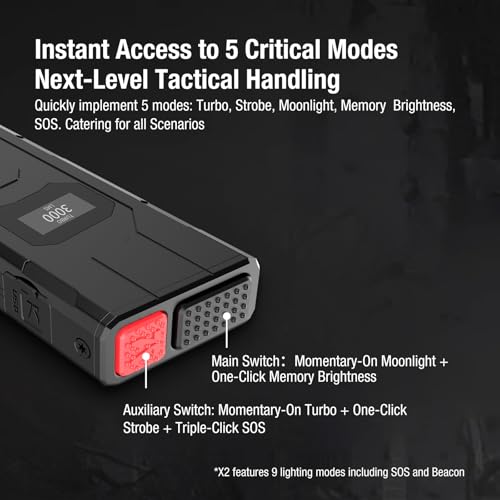 klarus X2 Ultra Thin, Palm-sized EDC Torch, 3000 Lumens, Compact Powerful Torch with Double Switch, OLED Display, IPX6 Perfect for Outdoor, Use and Emergency.
