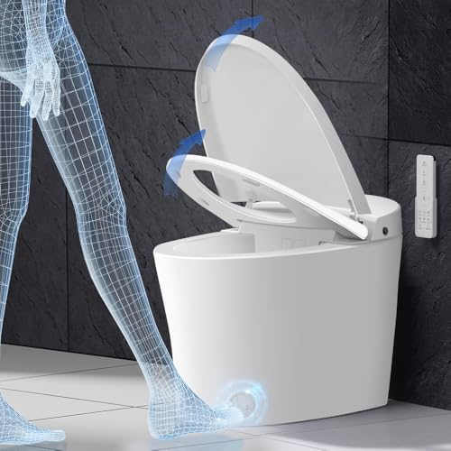 EPLO Smart Toilet Bidet Built-in Tank,Auto Open Close,Foot Sensor,Dual Auto Flush,Heated Seat,Multi-Function Cleaning,Eco Mode,LED Display,One Piece Modern Elongated Toilet with Night Light 220V