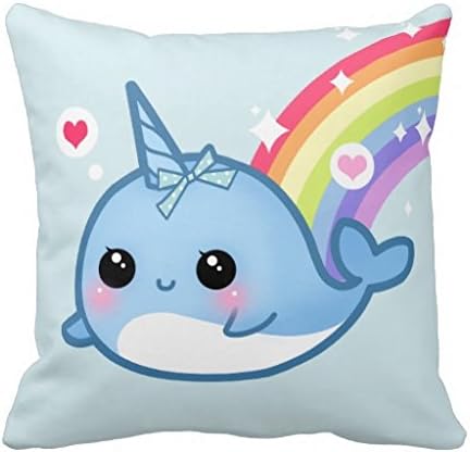 QueenL Cute baby narwhal and rainbow Cotton Linen Square Throw Pillow Case 18 Inches