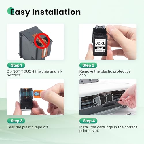 62XL Cartucce d'inchiostro Sostituzione per Cartucce HP 62 Nero e Colore per Cartucce HP 62 XL per HP Envy 5540 5640 5547 7640 5644 5646 per Officejet 5740 5742 5744 200 250 (Nero Tri-Colore, 2-Pack)