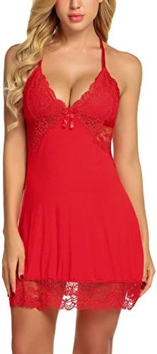 YEEZOMI Women Sexy Slips Sleepwear Crossback Straps V-Neck Lace Nightgown Night Dress