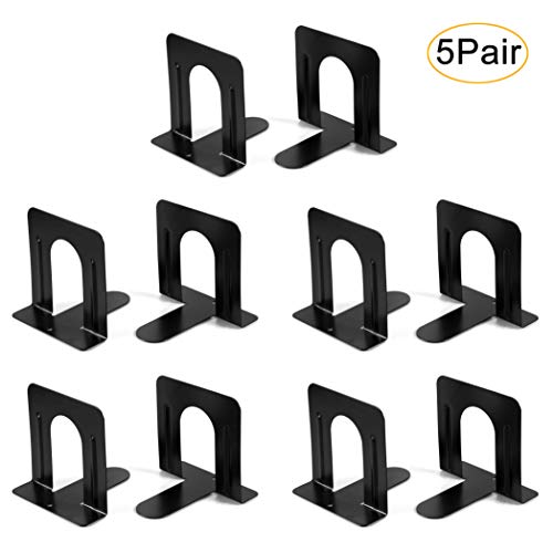 Metal Bookend, Nonskid Heavy Duty Book Ends for Shelves Office, Book Stopper for Books, DVD, Video Games, Magazine,Black 4.72 x 4.72 x 4.72inch, 5Pair/10Piece - Thumbnail 5