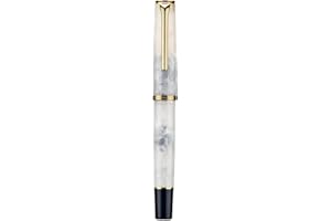 HONG DIAN Hongdian N12 Piston Fountain Pen Fine Soft Nib, Marble White Acrylic & Classic Streamlined Design with Metal Case Set