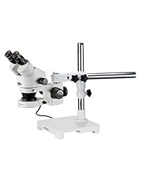 AmScope SM 3BZ 80S Microscopio estéreo binocular, WF10x, magnificado 3.5X a 90X, poder de objetivo 0.7X a 4.5X, lentes Barlow 0.5X y 2.0X, fuente de luz LED estilo anillo con foco de 80, soporte de un brazo, 110 V.