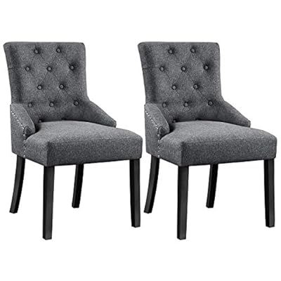 Yaheetech 2pcs Dining Chairs Accent Button-Tufted Upholstered Fabric Chair with Nailhead Trim and Padded Seat for… 41tv6aDbfXL