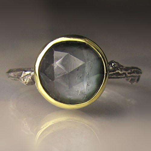Smokey BlueTourmaline Twig Ring in 18k Gold and Sterling Silver