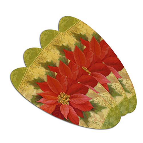 Christmas Holiday Poinsettia Flower Crown Double-Sided Oval Nail File Emery Board Set 4 Pack