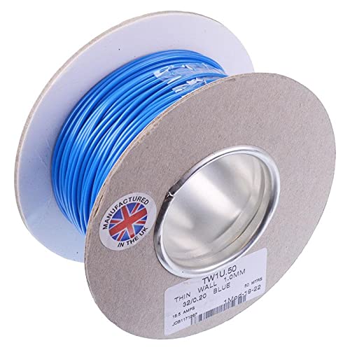 Coloured 1mm Thin Wall Cable 32/0.2mm 50m Reel 16.5A PVC Automotive Wire Reel (Blue)