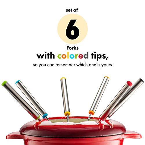 Klee 12-Piece Cast Iron Fondue Set with Red Fondue Pot, 6 Fondue Forks, Fondue Burner and Fondue Pot Base, 44 oz - Thumbnail 4