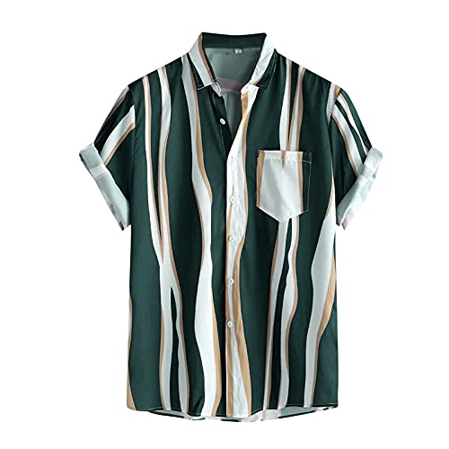 ZHUER Vintage Shirts for Men Striped Short Sleeve