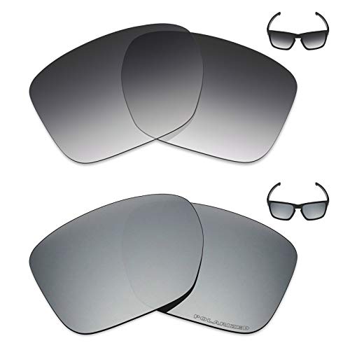 Mryok+ 2 Pair Polarized Replacement Lenses for Oakley Sliver XL Sunglass - Grey Gradient Tint/Silver Titanium