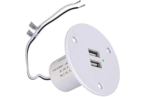 Facon RV USB Charger Socket Power, High Speed Charging 5V / 2.4A Dual USB Outlet, Recessed Mount with Green Indicator Light, 