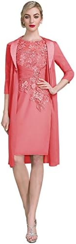 Romanlisa Women's Scoop Neck Knee-Length Chiffon Lace Mother of the Bride Dress with Jacket Melon 10