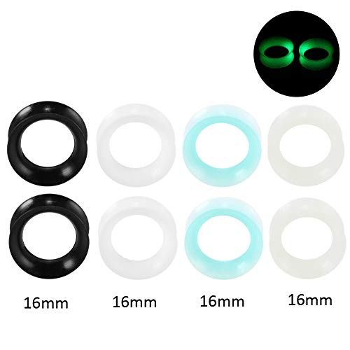 Xpircn 4 Pairs Thin Silicone Flexible Tunnels Double Flared Ear Stretching Plug Gauges Piercing Jewelry (16mm)