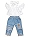 ViWorld Toddler Baby Girls Pant Set Kid Off Shoulder Tops Denim Pants Jeans 3PCS Outfits Set (White, 110(4-5Years))