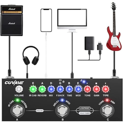 Pedal De Efeito Combinado De Guitarra multi-efeitos Elétrica Multifuncional Portátil Pedaleira Para Quitarra Com Reprodução De Música Sem Fio, Gravação De Telefone, Função De Interface De Áudio