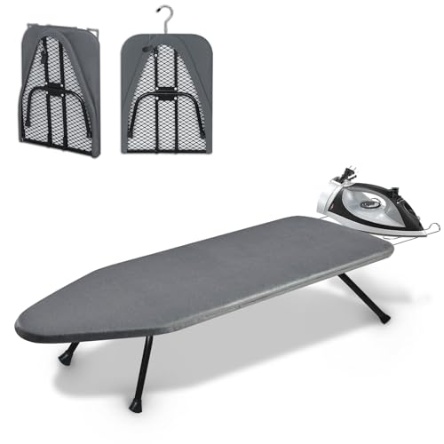 Tabla de Planchar Plegable, 100×31cm Burro de Planchar Plegable con Marco de Hierro, Mini Tabla de Planchar de Sobremesa con Funda de Algodón Resistente al Calor, Apto para Espacios Reducidos y Viaje