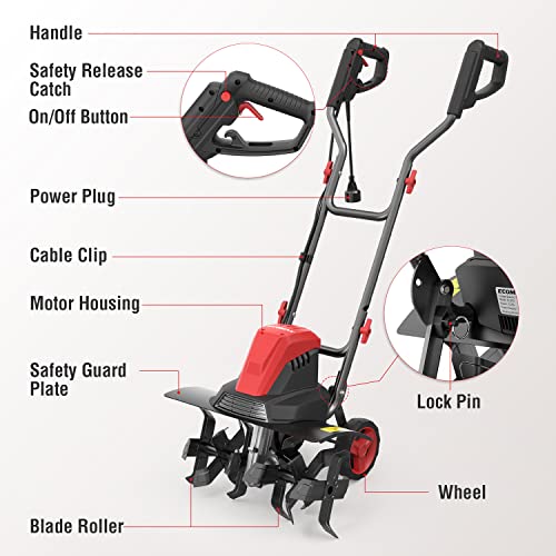 18 Inch 13.5 AMP Corded Electric Tiller Cultivator, with 6 Steel