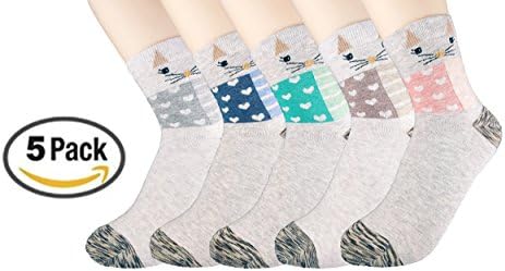 Womens Cute  Animal Cotton Ankle Crew Dress Socks ( Pack of 5)