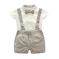 Zhengpin 2PCS Toddler Baby Boy Summer Set T-shirts Tops+Bib Pant Overalls Outfits Clothes (90(12-18Months), Brown)