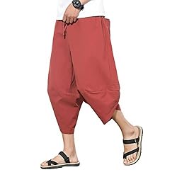 INVACHI Men's Linen Harem Capri Pants Lightweight