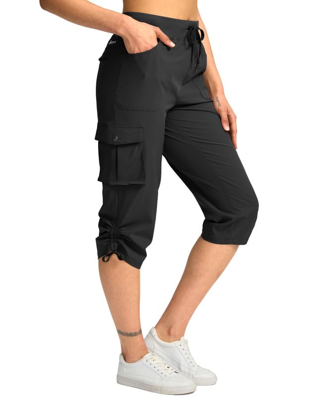 Photo 1 of Pudolla Women's Cargo Capri Pants Lightweight Quick Dry Hiking Pants Summer Travel Casual Capris with 5 Pockets (Black Medium)