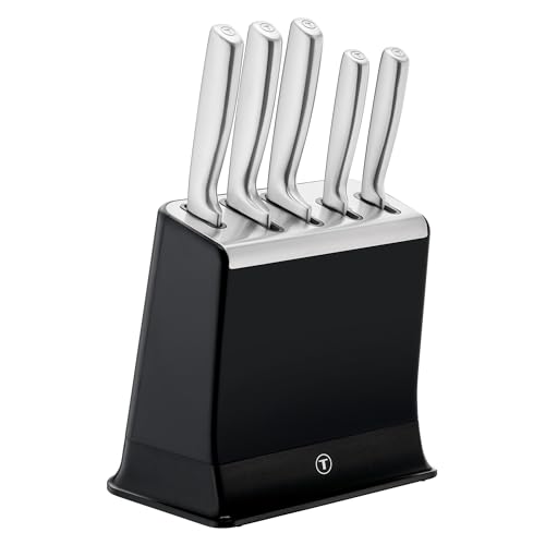 EverSharp, Set de 5 couteaux en acier inoxydable, Bloc avec affûteur intégré, 5 couteaux, Tranchant durable, K2976S04