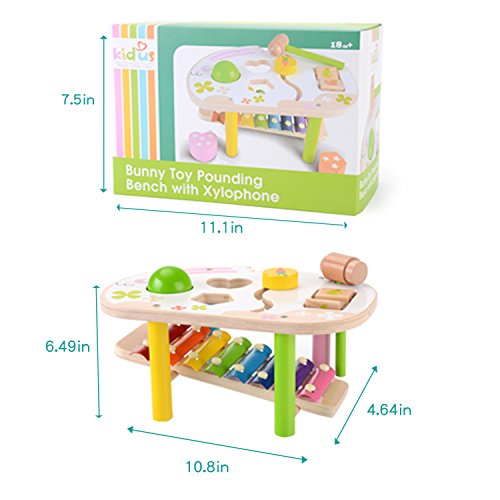 image for KAJA Wooden Pound and Tap Bench with Slide Out Xylophone Durable Pound