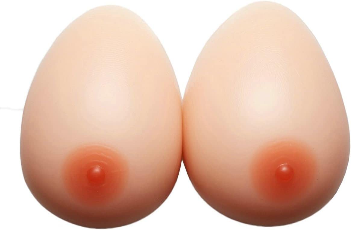 Zcoins 1 Pair Mastectomy Postoperative Silicone Breast Forms Artificial Silicone False Breast For Woman, Beige Skin Color, XL(34DD/36D,1000g/pair)