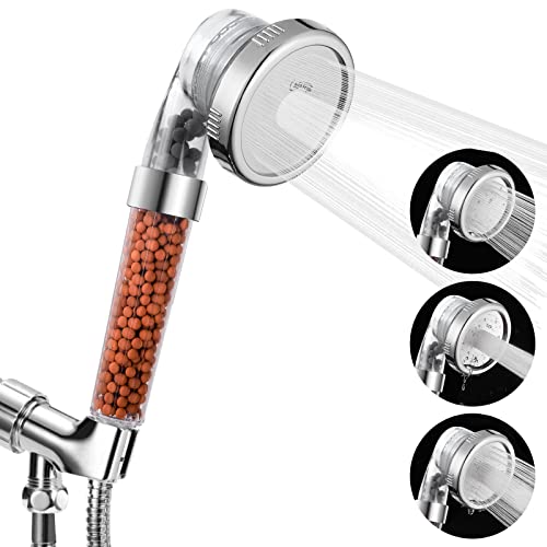 Luxsego Filtered Shower Head for Hard Water, High Pressure 3 Modes Shower Heads with Handheld Spray, Water Softener Showerhead Set with Mineral Beads to Remove Chlorine & Fluoride for Dry Hair & Skin