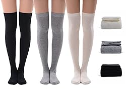 MEIKAN Black White Grey Thigh High Socks for