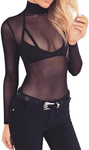 Tanbaby Mangopop Women's Clubwear Sheer Long Sleeve Pure Mesh Tops Tee Blouse