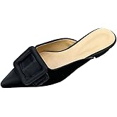 Divanne Mules for Women, Buckle Flat Mules Pointed Toe Backless Mule Slides Suede Slip On Loafers
