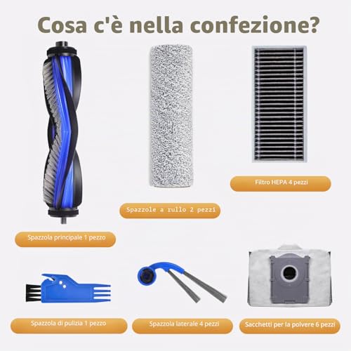 T80 Accessories for ECOVACS DEEBOT T80 Omni,T80 Pro Vacuum Cleaner,1 Main Brush,2 Rolls of Wipes,4 Side Brushes,4 HEPA Filters,6 Bags,1 Cleaning Tool(Not for T80S Omni)
