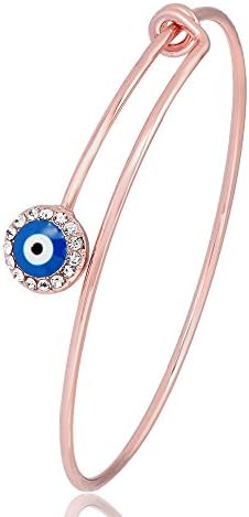 GUANDU Summer Style 3 Colors Openable Evil Eyes Wire Cuff Bangle Bracelet for Women Girls Gifts (Rose Gold)