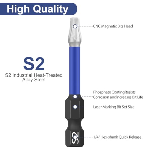 HPHOPE Professional Shockwave Bit Set 10tlg., Schraubendreheraufsätze mit Torx, Pozi, Phillips, 50mm Länge, mit Schlüsselanhänger thumbnail 3