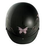 VCAN V531 Intricate Butterfly Gloss Black Medium Half Helmet