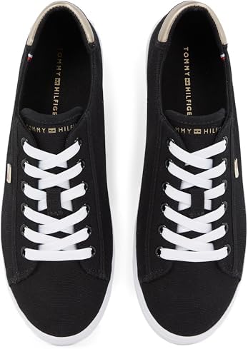 Sneaker con Suela Vulcanizada Mujer Canvas Lace Up Elegante, Negro (Black), 37