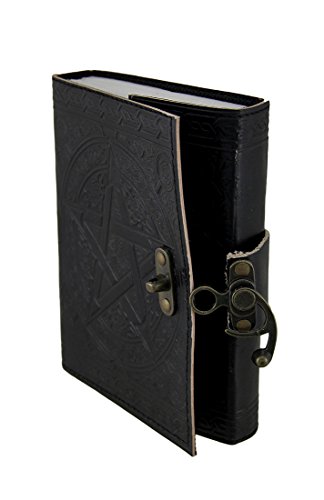 Leather Art Sketchbooks And Notebooks Pentagram Embossed Black Leather Bound Journal 5X7 In. 7 X 5 X 1 Inches Black