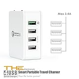 (Qualcomm Certified) THE Electronics Quick charge 3.0 USB Fast charging US Travel AC wall adapter for Samsung Motorola Nokia HTC Lenovo Smartphone Tablets (White 4 Port)