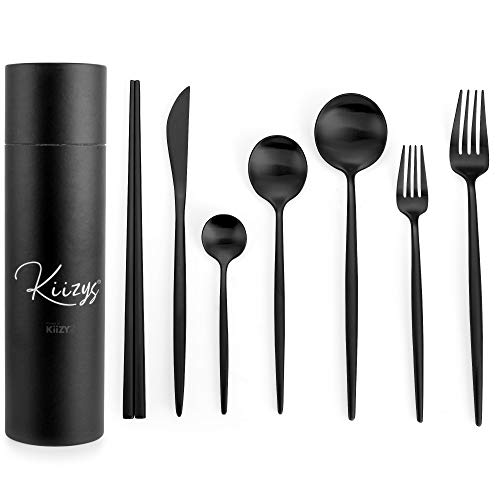 Matte Black Utensil Set Silverware Set 14piece KiiZYs Stainless